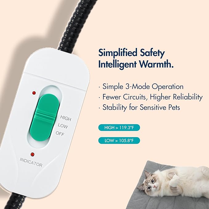 Dog Heating Pad (31"x20") - Waterproof Electric Heated Mat & Pet Bed for Indoor and Outdoor Use, Chew Resistant Cord, Machine Washable Cover with Wheat Pattern Quilting, for Cats and Pets