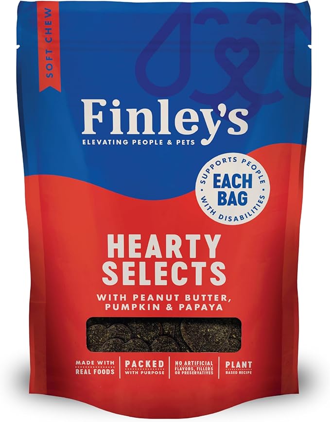 Finley's Hearty Selects Dog Treats, Hearty Selects Peanut Butter, Pumpkin, and Papaya, Soft-Baked, Functional Ingredients, Made in USA, 12 Ounce (Pack of 1)
