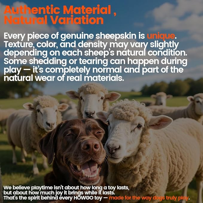 HOWGO Dog Rope Toy,Dog Bungee Chaser Toy 100% Sheepskin,Sheep Smell Tug Toy for All Breeds (Black, Long Without Ball)