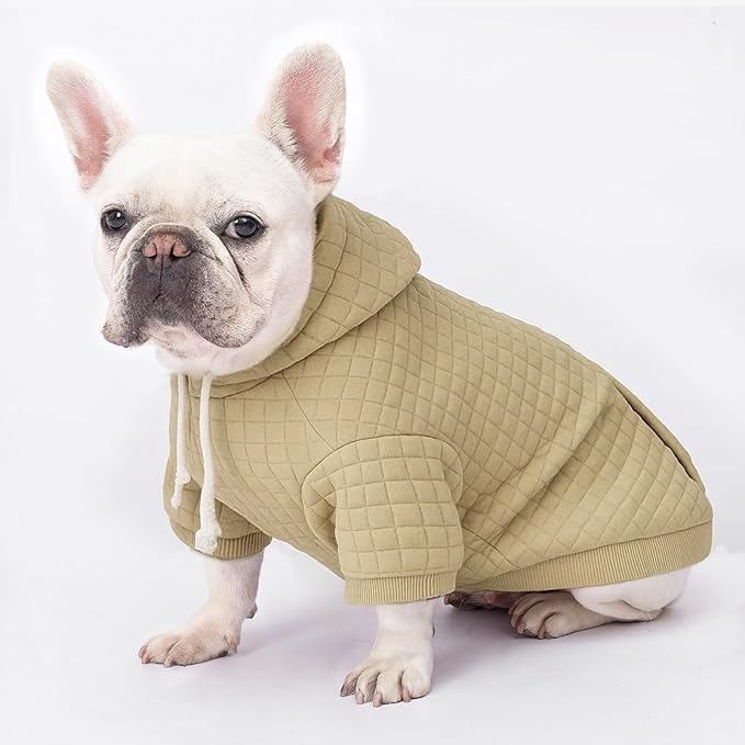 2 Pack Dog Hoodie Sweaters for Small Medium Dogs Warm Dog Clothes for Large Dogs Soft Waffle-Like Laminated Sweatshirt Bulldog (Brown+Wine Red, L (Back: 19",Chest: 28", Neck: 17.5"))