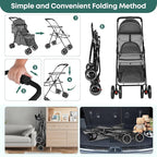 Double Pet Stroller for Dogs and Cats,Cat Strollers for 2 Cats,Double Dog Stroller for 2 Small Medium Dogs,4 Lockable Wheels/Lightweight/Folding,Grey