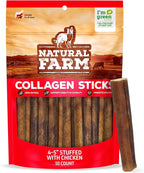 Natural Farm Chicken Stuffed Collagen Chews for Dogs (4-5 Inch, 10 Pack), Rawhide-Free Collagen Sticks, Odor-Free Natural Dog Chews, Long Lasting Treats for Small, Medium Dogs