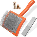 2PCS Slicker Brush for Dogs & Pet Comb,Professional Dog Grooming Brush (Goldendoodles,Poodles,Labradoodles) with Extra Long Pins to Effectively Remove Tangles, Knots and Mats (Orange Large)