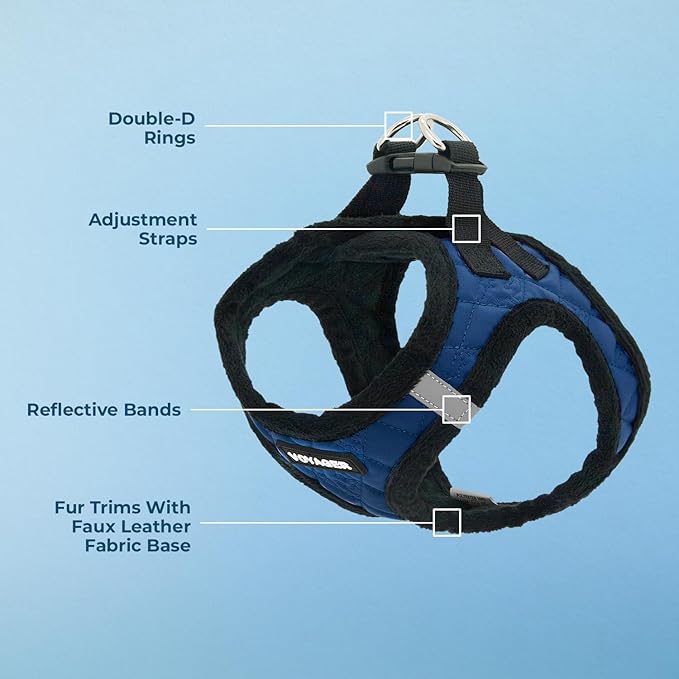 Best Pet Supplies - All Weather Mesh / Plush, Reflective, No Pull Harness for Small, Medium Dogs, Cats - Secure with Hook & Loop Fastener, Buckle, Double D-Rings - Royal Blue Faux Leather, XL
