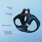 Best Pet Supplies - All Weather Mesh / Plush, Reflective, No Pull Harness for Small, Medium Dogs, Cats - Secure with Hook & Loop Fastener, Buckle, Double D-Rings - Royal Blue Faux Leather, S