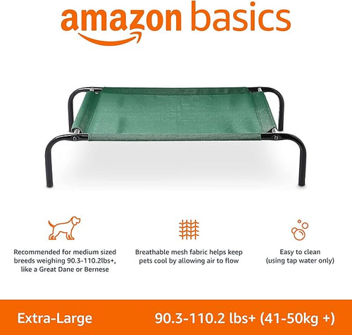 Amazon Basics Cooling Breathable Elevated Dog Bed with Durable Metal Frame, for Large Dogs, X-Large, 60 x 37 x 9 Inch, Green