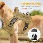 Heavy-Duty Tactical Dog Harness for Large Dogs, No Pull Adjustable Reflective Pet Vest with Molle System, K9 Military-Grade Control for Service Training, Outdoor & 10+ Breeds, Khaki, Medium