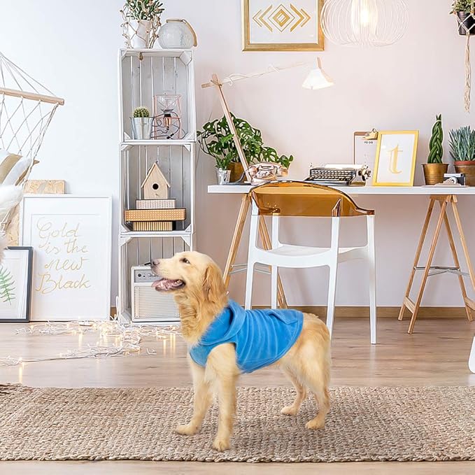 EXPAWLORER Dog Hoodie Fleece Sweater Vest, Hooded Dog Sweatshirt Fall Winter Pet Clothes with Leash Hole, Sleeveless Warm Cozy Puppy Clothing for Cat Small Medium Large Dogs Girl Boy, Blue XL