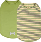 KYEESE 2Pack Dog Shirts Striped T Shirt Soft Tee for Small Dogs Cotton Tank Top Lightweight Sleeveless Vest Dog Clothes, Small,Green+Striped
