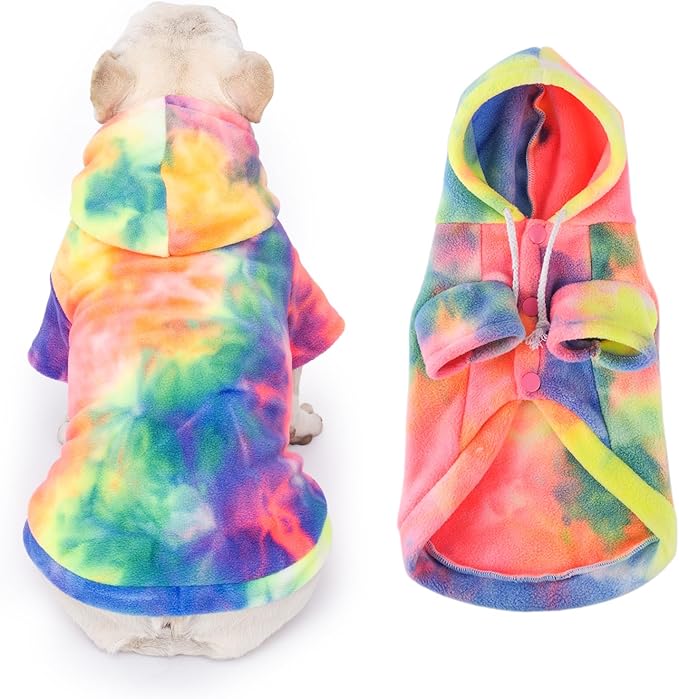 Dog Hoodie Tie Dye Dog Sweatshirt Chic Winter Clothes Ultra-Soft Warm Sweaters for Small Medium Dogs Fashion Pet Clothes for Dogs (Multicolor, L (Back: 14.96",Chest: 19.68", Neck: 16.53"))