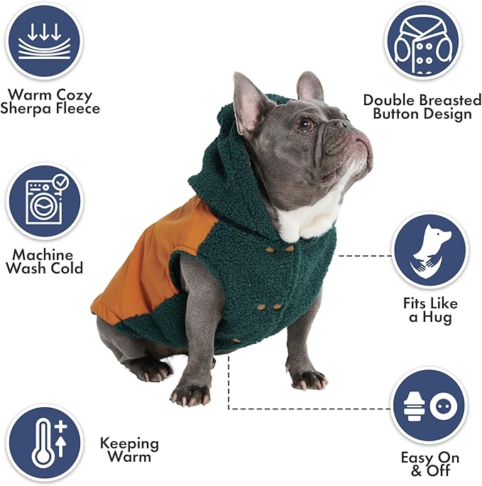 Spark Paws Reversible Dog Sweater, Sherpa Vest with Warm Fleece Lining, Warm Coat for Winter, Suitable for Small Medium, Large, XL XXL Dogs - Orange and Green - L