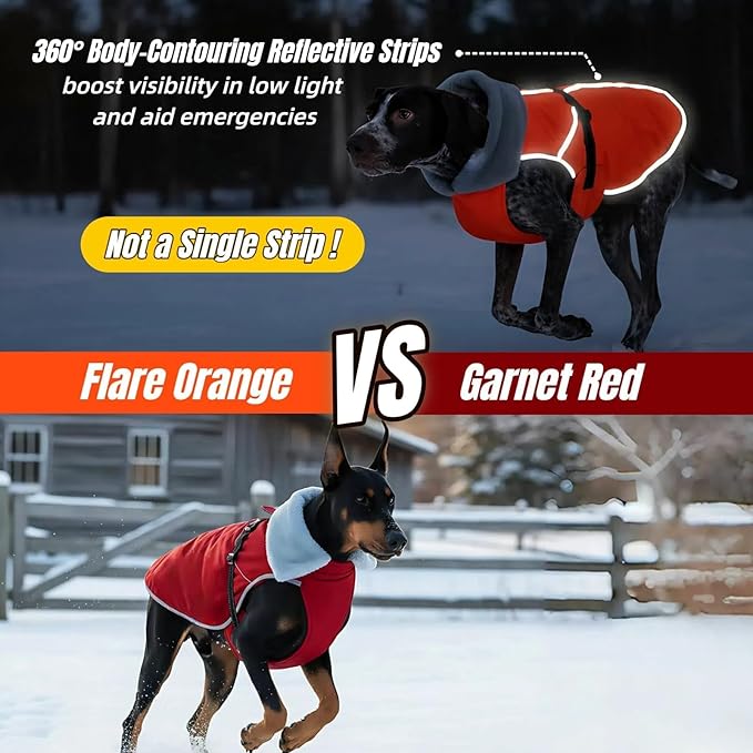 Insulated Outdoor Dog Winter Jacket, Hard Shell Pet Coat with 2 Layer Warmth, Waterproof & Lightweight Coats for Medium Dogs with Leash Portal, Durable 3D Belly Cut Jackets for Dachshund (Orange, M)
