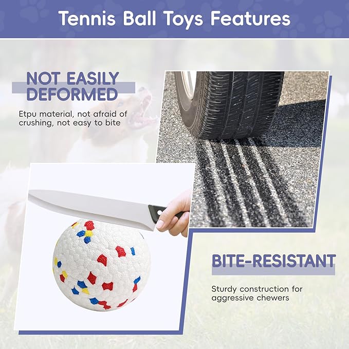 Dog Balls Tennis Balls for Dogs, Dog Toys for Aggressive Chewers, Durable Rubber Teething Chew Toys Water Floating Ball, Interactive Fetch Ball for Large Medium Small Dogs, Pets