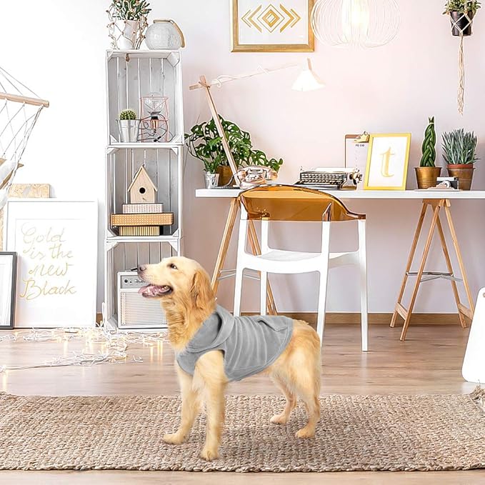 EXPAWLORER Dog Hoodie Fleece Sweater Vest, Hooded Dog Sweatshirt Fall Winter Pet Clothes with Leash Hole, Sleeveless Warm Cozy Puppy Clothing for Cat Small Medium Large Dogs Girl Boy, Grey XL