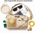 Dog Walk & Train Sling Bag - Hands-Free 2-In-1 Treat Pouch, Poop Bag Holder, Clicker, Phone Pocket - Crossbody/Fanny Pack, Adjustable Strap - Checkerboard