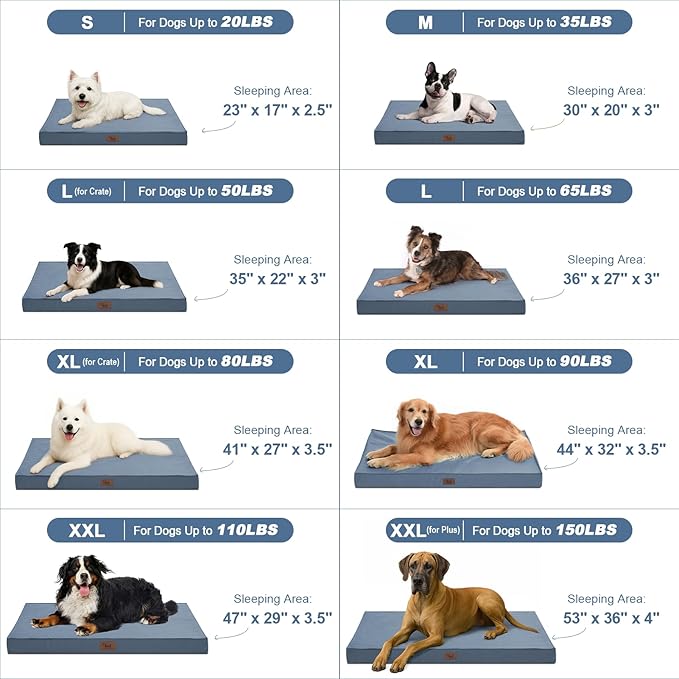 Outdoor Orthopedic Dog Bed for Medium Dogs & Cats, Waterproof Flat Pet Mat with Egg Crate Foam & Washable Removable Oxford Cover, 30x20 Inch, Blue