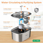 Cat Water Fountain Stainless Steel: 108oz/3.2L Pet Drinking Foundatin for Cats Indoor Automatic Dog Water Dispenser Bowl - Cat Feeding & Watering Supplies with 8 Replacement Filters