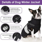 SUNFURA Dog Jacket, Large Dog Coat with Harness Built in, Warm Pet Winter Jacket Zippered Snow Coat with Furry Collar, Waterproof Fleece Snowsuit for French Bulldog, Black L
