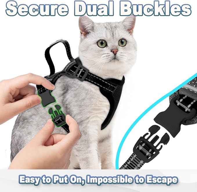 Cat Harness and Leash Set Escape Proof for Kitten Walking, Soft Adjustable Top Handle Vest Harnesses for Cats, Easy Control Breathable Reflective Small Medium Large, Black, XXS