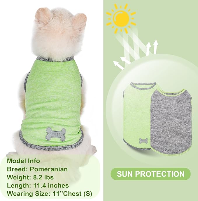 KYEESE 2Pack Dog Shirts Small with Reflective Label Soft Tank Top Quick Dry for Small Dogs Sun Protection Pet T Shirt Stretchy Sleeveless Pet Vest Lightweight Dog Clothes, X-Large