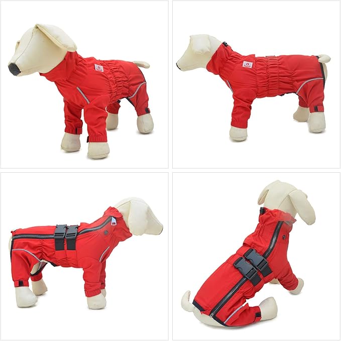 Dogs Waterproof Jacket, Lightweight Waterproof Jacket Reflective Safety Dog Raincoat Windproof Snow-Proof Dog Vest for Small Medium Large Dogs Corgis Dachshund Red D-S