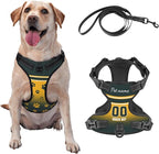 Custom Green Bay Dog Harness with Reflective Stripes Personalized Name and Number Dog Vest Harness with Pet Traction Rope for Small Medium Large Dog