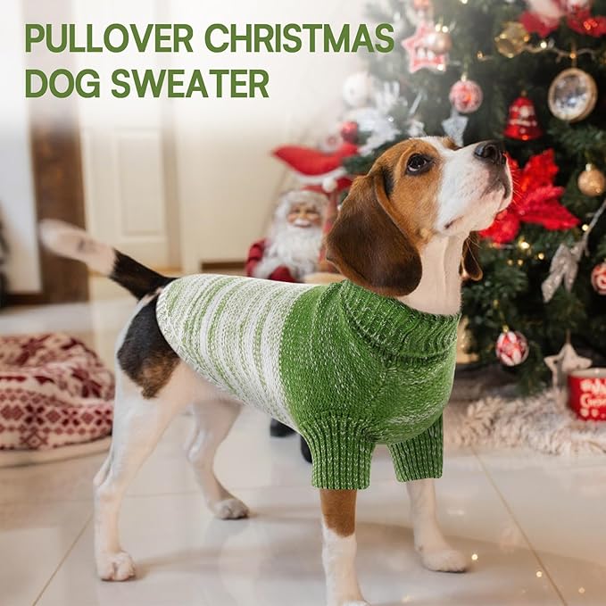 Queenmore Pullover XL Dog Sweater,Classic Turtleneck Warm Dogs Sweater with Leash Hole for Dog Girls Boys,Winter Knitwear Clothes for Dachshund,Corgi,French Bulldog(Green,XL)