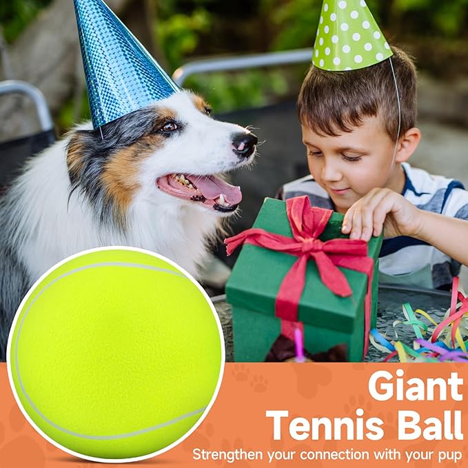 QDAN Giant Large Tennis Ball for Dogs: 9.5" Premium Balls for Dog for Outdoor Play, Big Tennis Ball Dogs Toy, Tennis Ball for Small Medium Large Dog, Pet Balls, Yellow