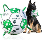 Size 3 Interactive Dog Football with Strap, White & Green, Eye-Catching Star and Paw Print Design, Ideal Outdoor Training Pet Toy, Perfect Choice for Medium & Large Dogs' Playtime