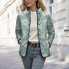 LIZALIG Women's Cropped Puffer Jacket Lightweight Floral Print Long Sleeve Padded Quilted Puffy Cardigan Coat