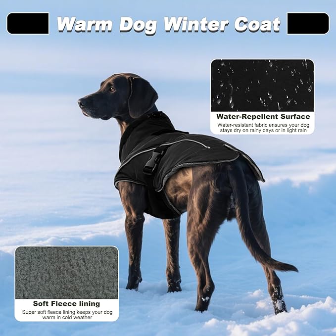 DENTRUN Small Dog Winter Warm Coat - Windproof Cozy Jacket, Thick Fleece Vest with Adjustable Belt, Water Repellent, Reflective Dog Sweater for Yorkie Dachshund Wear, Black, S