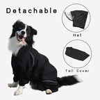 Dog Raincoat for Medium Large Dogs,rain Jacket Coat, Full Leg Coverage Waterproof Rain Suit with Detachable Hood & Tail, Reflective Strips, Snag-Free Top Zipper (Black for Girl, X-Large)