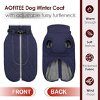 AOFITEE Coat for Medium Dogs, Turtleneck Warm Dog Winter Jacket with Back Zipper, Medium Pet Snowsuit with Reflective Trims, Dog Puffer Jacket for JackRussell, Boston Terrier, French Bulldog