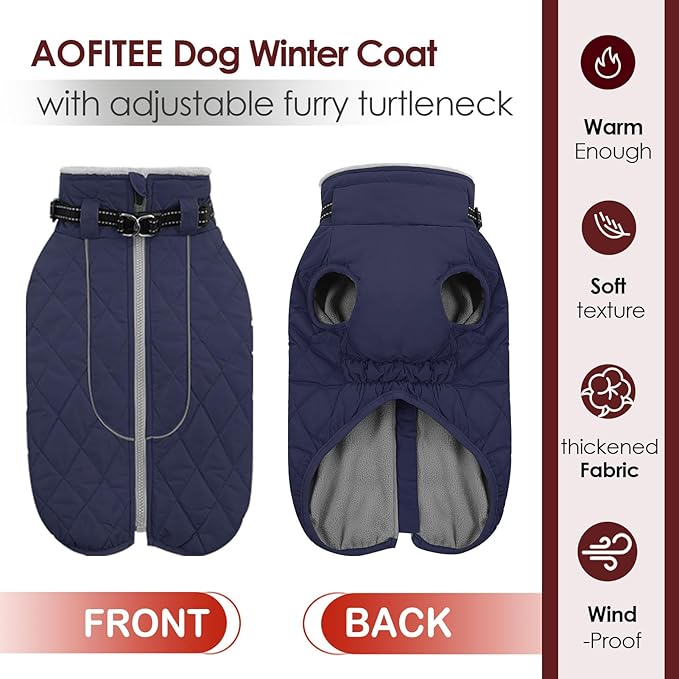 AOFITEE Coat for Medium Dogs, Turtleneck Warm Dog Winter Jacket with Back Zipper, Medium Pet Snowsuit with Reflective Trims, Dog Puffer Jacket for JackRussell, Boston Terrier, French Bulldog