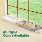 Zakkart SnugCloud Cat Window Perch with 4-Sided Bolster - Orthopedic Cat Hammock for Window Sill - Solid Hardwood & Metal Frame - Window Seat for Pets (Natural Color Wood w/Brown Bed, Medium)