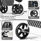MoNiBloom 3 Wheels Pet Dog Cat Stroller for Small Medium Dogs Cats, Foldable Jogger Stroller w/Storage Basket and Cup Holder, Black Polka Dots