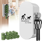 Dog Poop Bag Dispenser Wall Mount with 2Pcs Holders and 8 Rolls of Waste Bag,Magnetic Door Closure,Metal, Corrosion-resistant,High capacity,Suitable for Outdoor, Indoor, Raising Puppies,White