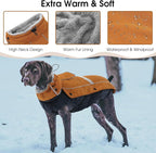 Queenmore Waterproof Dog Coat for Small Dogs,Reflective Windproof Dog Jackets with Leash Hole,Winter Dogs Coat with Zipper On Back,Warm Snowsuit with Fleece Lining（Brown,S
