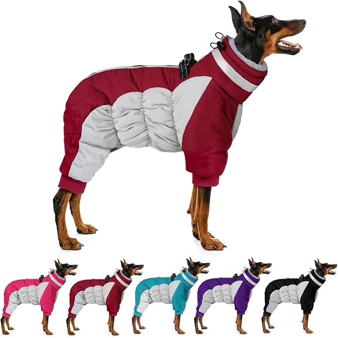 MIGOHI Full Body Dog Coat - Warm Reflective Large Dog Winter Coat with Harness,Turtleneck Fleece Jacket for Dogs,Four-Leg Windproof Puffer Jackets Snowsuit with Zipper for Small Medium Large Dogs,XL