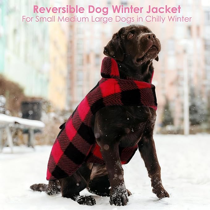 AOFITEE Dog Coat Plaid Dog Winter Coat for Small Dogs, Warm Dogs Jacket Christmas Sweater, Waterproof Pet Puffer Jacket, Reversible Pet Cold Weather Coats for Small Medium Large Pets, Red M