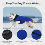 IDOMIK Dog Winter Coat, Warm Waterproof Dog Puffer Jacket with Harness Hole, Adjustable Reflective Snow Jacket Vest with Turtleneck, Pet Cold Weather Coats for Small Dogs,Blue,XS
