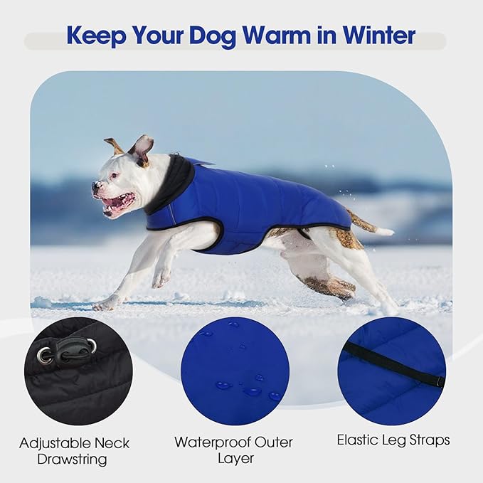 IDOMIK Dog Winter Coat, Warm Waterproof Dog Puffer Jacket with Harness Hole, Adjustable Reflective Snow Jacket Vest with Turtleneck, Pet Cold Weather Coats for Small Dogs,Blue,XS