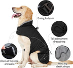 HEYWEAN Dog Winter Coat - Waterproof Windproof Reflective Vest for Medium & Large Breeds Adjustable Warm FleeceLined Jacket with Magic Tape & D-Ring for Leash Cold Weather Apparel (Black, XX-Large)
