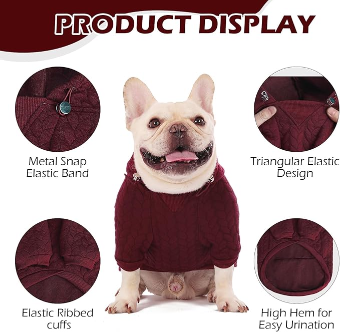 EXPAWLORER Textured Cable Knit Basic Dog Hoodie, Elevated Style Dog Sweater with Leash Hole and Pocket, Soft and Warm Pet Winter Coat, Cold Weather Clothes for Small Medium Large Dogs,Wine Red M