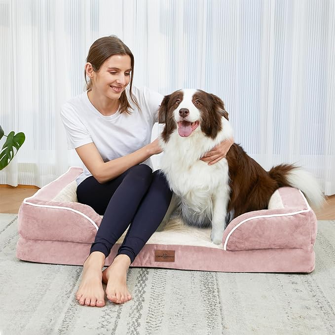 Comfort Expression Orthopedic Dog Bed for Small Dogs 20x14 Inch, Waterproof Supportive Egg Crate Foam Small Pet Bed with Removable Bolsters, Dog Couch with Washable Cover & Non-Slip Bottom, Pink