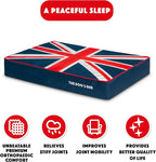 The Dog’s Bed Orthopedic Memory Foam Dog Bed, Large Blue & Red Trim UK Center Flag, Pain Relief for Arthritis, Hip & Elbow Dysplasia, Post Surgery, Supportive, Calming, Waterproof Washable
