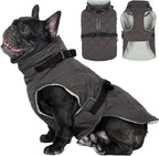 Kuoser Dog Coat Warm Fleece Lining Turtleneck Dog Jacket with Harness Built-in, Adjustable Windproof Cold Weather Coats with Quick Release Buckle Pet Winter Snowsuit for Small Dogs, Grey S