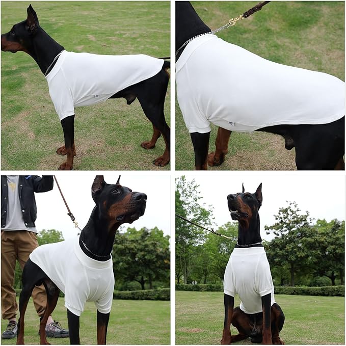 Lovelonglong Ribbed Dog T-Shirt Cotton Knitted Dog Sweaters for All Season Pet T-Shirts for Large Medium Small Dogs Off White S