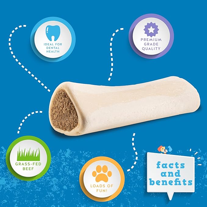 Jack&Pup 5-6" Filled Dog Bones for Large Dogs, Flavored Shin Dog Bones Long Lasting, Stuffed Bone for Dogs, High Protein, Bacon and Cheese Flavor - 3 Pack