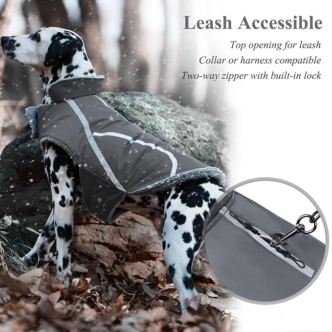 VIVAGLORY Frostfit Dog Coat, Dog Jacket for Winter & Cold Weather, Warm Fluffy Fleece Lined Water Resistant Reflective for Puppy, Coat with Velcro Fastening & Leash Hole, S, Grey